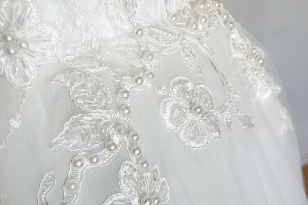 Wedding dress lace overlay before and after - Heili Bridal