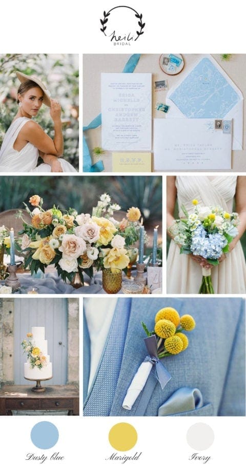 Dusty Blue and Yellow Wedding Inspiration - Heili Bridal